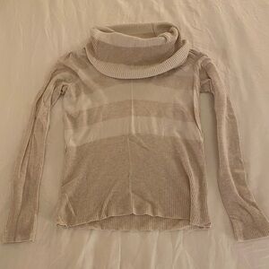 Cream and Tan Cowl Neck Sweater